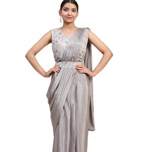 El último diseñador Pure Chinon Silk Sequence Work Listo para usar Sari por Fab Zone - Product Image 1