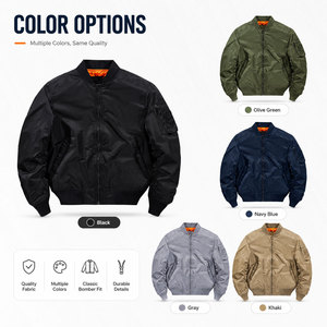 Solid Men's Autumn Streetwear Classic Fit Bomber <b>Jacket</b> with Waterproof Zipper Closure and Stand Collar Polyester/Nylon - Product Image 1