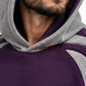 Conjunto Deportivo para Hombre con Capucha y Bloques de Color Morado y Gris, Sudadera Casual de Manga Larga y Pantalones con Bolsillos Laterales - Product Image 3