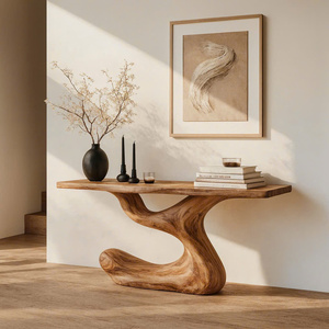 Consola de Madera Maciza Hecha a Mano Luxali, Mesa Auxiliar Estrecha para Entrada, Mesa Auxiliar con Borde Natural, Mueble Moderno Decorativo - Product Image 2