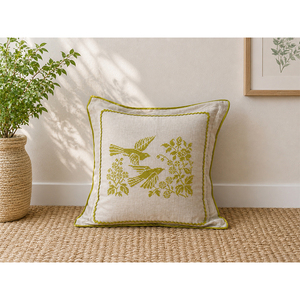 Premium Linen Embroidered <b>Throw</b> Pillow Cover | Botanical & Bird Decorative Cushion - Product Image 5