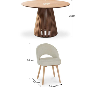 ชุดโต๊ะรับประทานอาหารไม้สักทรงกลมแบบโมเดิร์น พร้อมฐานขาตั้งแบบระแนงและเก้าอี้หุ้มเบาะสไตล์ร่วมสมัย - Product Image 6