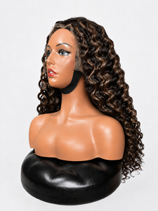 Peluca de Cabello Humano al por Mayor 16x4 con Encaje Francés HD, Larga, Color Marrón Miel con Reflejos, Rizado Profundo - Product Image 1