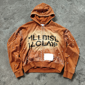 Nouveau Pull Homme Délavé à l'Acide, Pull Distressed 450 g/m², Sweats à Capuche Zippés avec Strass et Perles pour Homme, Designs Personnalisés, Sweats à Capuche OEM 2026 - Product Image 2