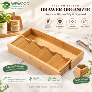 WEWOOD Premium Solid Wood Modern Luxury Multifunction Adjustable <b>Drawer</b> Organizer <b>Tray</b> Kitchen Utensils Expandable Storage - Product Image 1