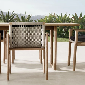 Modern Coastal Outdoor Dining Chair Solid Teak Wood Woven Rattan Backrest Soft Cushion Durable for Garden Patio Furniture - Product Image 5