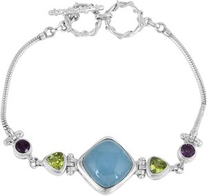 Nouveauté 2026 : Bracelet artisanal en argent sterling 925 massif avec pierres précieuses authentiques Aigue-marine, Péridot et Améthyste – Bijoux raffinés pour femme - Product Image 4