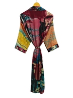 Robe kimono de luxe en soie patchwork, cache-maillot de bain, tenue de nuit, longue robe, kimono indien vintage fait main en soie de sari recyclée