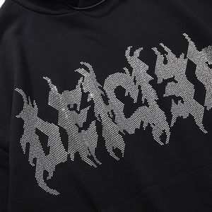 Sudadera con capucha de calidad, extragrande, con cremallera completa y pedrería, para mujer y hombre, con estampado gráfico, en tejido polar y mezcla de algodón básico. - Product Image 5