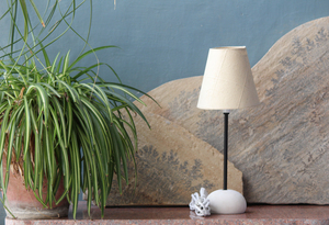 Cream Modern Hotel <b>Table</b> Lamp with Fiber Paper <b>Marble</b> & Iron Construction - Product Image 4