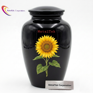 Urna Funeraria de Metal de Alta Calidad, Diseño Girasol, Color Negro, Recipientes Decorativos para Cenizas, Urnas Personalizadas - Product Image 1