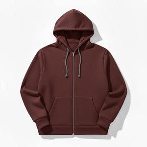 เสื้อฮู้ดซิปผู้ชายสีแดง ผ้าฟลีซ ทรงปกติ สีพื้น ดีไซน์กระเป๋าแบบลำลอง ผ้าฝ้ายถัก ใส่ได้ในฤดูใบไม้ร่วง - Product Image 4