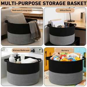 65L <b>Large</b> Woven Cotton Rope Nursery <b>Basket</b>, Laundry <b>Basket</b> Laundry Hamper with Handles,Blanket <b>Basket</b> <b>Storage</b> Bin - Product Image 5
