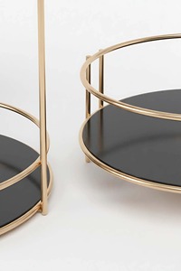 Minimalist <b>Round</b> Metal Side <b>Table</b> With Black Glass Shelves Stackable Design For Home Storage And Organization From India - Product Image 4