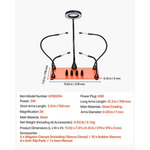 Strumento di saldatura magnetico a terza mano con 4 bracci flessibili e lampada d'ingrandimento a LED 3X per saldature PCB di precisione - Product Image 6