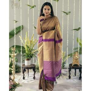 TRADITIONNEL BANARASI ZARI TRAVAIL SAREE AVEC CHEMISIER NON COUDU VIOLET - Product Image 1