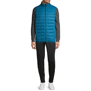 URBANGAZER INDUSTRIES Men's Blue Stand Collar <b>Padded</b> Vest Zipper Closure Regular Length Solid Color <b>Waterproof</b> Polyester/Cotton - Product Image 4