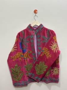 Eco-Friendly Suzani <b>Velvet</b> <b>Jacket</b> Pink <b>Velvet</b> Handmade Boho Floral Embroidery Indian Statement Breathable High <b>Women</b> Coat - Product Image 4