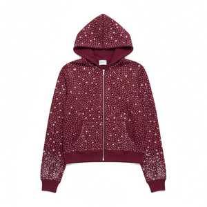 เสื้อฮู้ดดี้โอเวอร์ไซส์แบบยูนิเซ็กซ์ ประดับเพชร แต่งลายวิบวับ สไตล์สตรีทแวร์ สำหรับฤดูใบไม้ร่วงและฤดูหนาว พร้อมโลโก้เงาๆ - Product Image 4