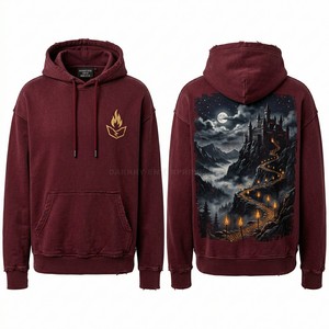 เสื้อฮู้ดซิปสีส้มสนิมแบบกำหนดเอง ลายกราฟิกดาบแวมไพร์ ปักลายสไตล์วินเทจสำหรับผู้ชาย เสื้อฮู้ดผ้าฟลีซหนานุ่ม สตรีทแวร์ ผลิตจากโรงงาน - Product Image 5