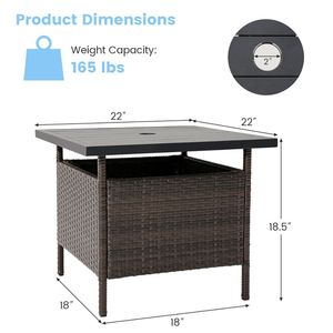 Tavolino Quadrato da Esterno con Foro per Ombrellone, Tavolo da Caffè in Vimini per Giardino, Cortile e Bordo Piscina - Product Image 6