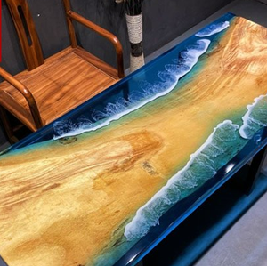 Table à manger moderne de luxe en résine époxy avec finition transparente en bois massif pour hôtel et salle à manger, meubles de décoration intérieure - Product Image 4