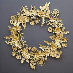Guirnalda de Pared de Metal Dorado de Lujo, Arte en Papel Láser 3D, Guirnalda Floral, Decoración de Fondo para Bodas, Adornos Colgantes Modernos para Fiestas en Casa - Product Image 1