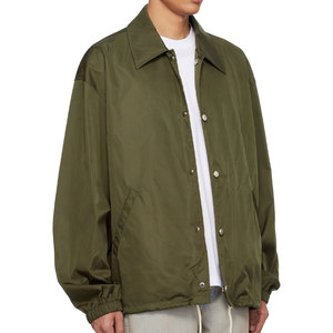 Men's Olive Green <b>Coach</b> Jacket Casual Turn-down Collar Button Front Loose Fit Polyester Shell Autumn Wear - Product Image 6