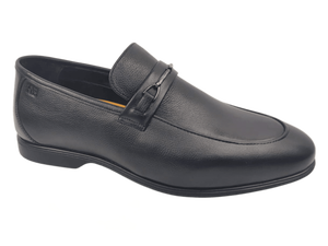 Mocasines Negros de Cuero Genuino con Punta Redonda, Cierre de Hebilla, Suela de Goma Cómoda, para Todas las Temporadas, Color Sólido - Product Image 1