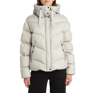 Winter Long <b>Quilted</b> Zipper Womens Puffer Jacket Insulated Hooded Alpine Parka Front Logo Polyester Filled Nylon Shell - Product Image 1