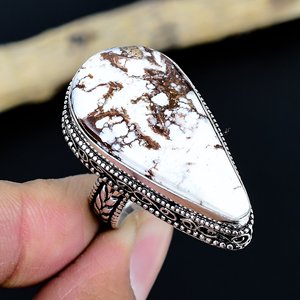 Anneaux faits à la main en argent sterling 925 plaqué avec pierres précieuses naturelles de cheval sauvage - Product Image 1