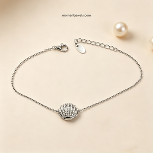 Mother'S Day Gift 925 Sterling Silver <b>Shell</b> Pendant <b>Bracelet</b> for Women Rhodium Plated Cable Chain Inlaid Zircon Dainty <b>Shell</b> - Product Image 1