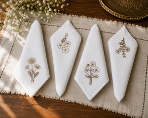 White Floral Embroidered <b>Cloth</b> Napkin Square Dinner <b>Table</b> Napkin Decorative Dining <b>Linen</b> for Wedding Party - Product Image 5