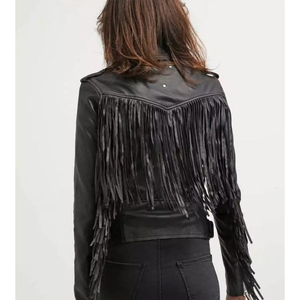 Chaqueta de cuero con flecos estilo bohemio para mujer, abrigo occidental de gamuza con borlas, ropa exterior de moda para motocicleta, fabricante mayorista personalizado - Product Image 1