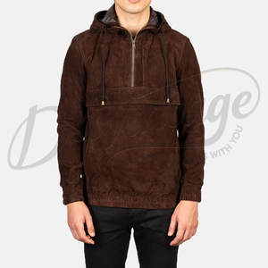 Veste Anorak à Capuche Homme en Daim Marron Chocolat, Coupe Slim, Décontractée, Demi-Zip, en Daim Véritable Doux, Tendance - Product Image 3