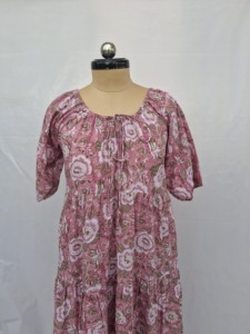 Floral Print Woven Chiffon Maxi <b>Dress</b> Women Puff Sleeve Loose Fit Tiered Hem Eco-Friendly 6XL Spring Casual Sweet Natural - Product Image 2