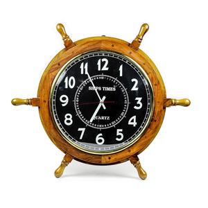Natural Wood Nautical Ship Wheel <b>Wall</b> <b>Clock</b> with Black Dial | Vintage Marine Style <b>Wall</b> <b>Decor</b> - Product Image 6