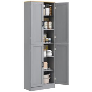 Distressed White 4-Door Freestanding <b>Kitchen</b> <b>Pantry</b> Cabinet Adjustable Particle Board Shelves and Doors - Product Image 1