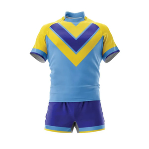Vente en gros de maillots de rugby personnalisés, uniforme de rugby, polo bleu uni à manches courtes, uniformes de rugby sublimés pour hommes - Product Image 3