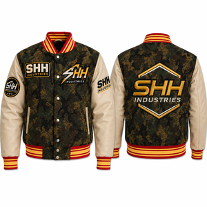 SHH INDUSTRIES Custom Camo Varsity <b>Jacket</b> <b>Men</b> Embroidered Logo Baseball Bomber <b>Jacket</b> Leather Sleeves Streetwear Letterman - Product Image 3