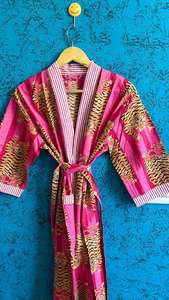 Bata Kimono de Algodón, Bata de Dama de Honor con Estampado de Bloques, Ropa de Dormir de Verano, Talla Única - Product Image 2