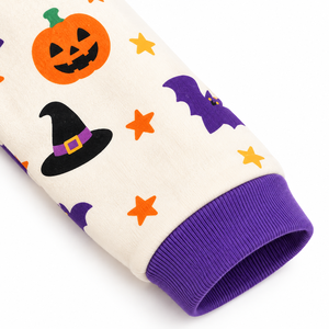 Pyjama une pièce pour bébé et tout-petit, à manches longues, boutonné sur le devant, imprimé citrouille, chauve-souris et chapeau de sorcière, thème Halloween - Product Image 4