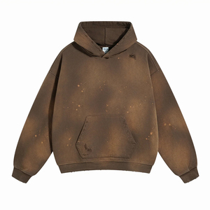 New Custom Trending Acid Wash <b>Hoodie</b> Wholesale Distressed <b>Plain</b> Blank Solid Color Unisex Sweatshirts Custom Logo RTS Supplier - Product Image 4