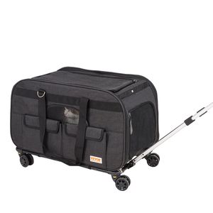 Trasportino nero gatto e cane con ruote rotanti 1 ciotola pieghevole manico telescopico-trasportino fino a 35 libbre per tracolla - Product Image 1