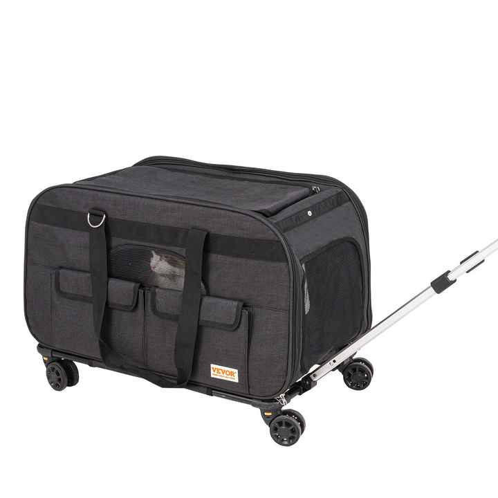 Black Cat and Dog Carrier with Rolling Wheels 1 Folding Bowl Telescopic Handle-Pet Carrier up to 35 Lbs for Shoulder Strap
