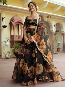 Floral Print Lehenga Choli Dupatta Set Women Ethnic <b>Dress</b> Wedding Party Outfit - Product Image 3