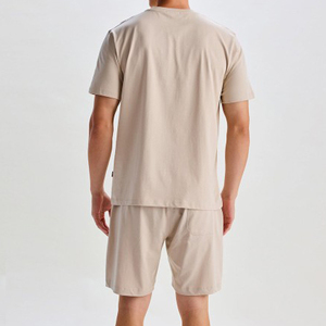 Custom <b>Men</b>’s Plain T Shirt Shorts <b>Set</b> Lightweight Two Piece Casual Summer Clothing Solid Beige Crew Neck - Product Image 2