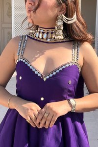 Wholesale Indian Ethnic Wear Sleeveless Mirror Work Peplum Kurti Sharara Set Silk Chiffon Designer 3-Piece Pakistani Salwar Kame - Product Image 3