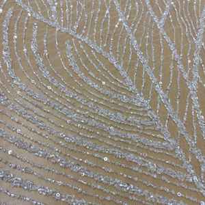 Tela de encaje con cuentas, malla de tul con bordado de lentejuelas blancas para vestido de novia, alta costura, vestido de novia por yarda, precio mayorista B2B - Product Image 1