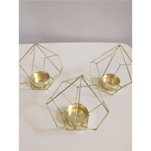 Minimalist Iron Art Gold Candle Stand Geometric Wire <b>Lantern</b> For Tabletop Wedding Decoration Glass Cup <b>Tealight</b> Holder & Stand - Product Image 2